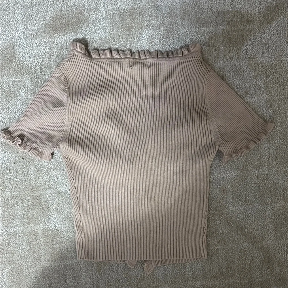 Say What? Tan Ruffled Buttoned Blouse - Picture 3 of 4